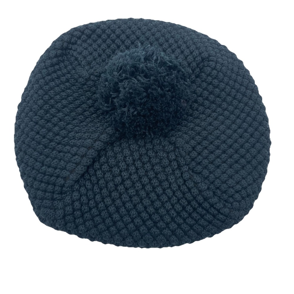 Navy Blue Knitted Golf Beret Beanie W Pom ~Double Layer~One Size Acrylic Natasha
